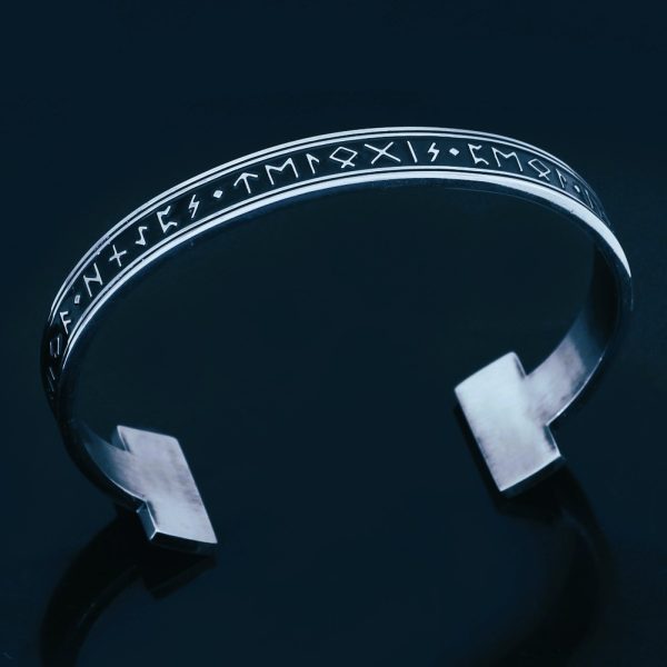 Bracelet viking runes incantatoires noir argent