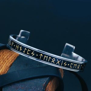 Bracelet viking runes incantatoires noir or