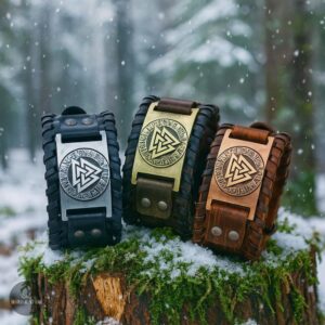 bracelets cuir viking Valknut et runes, cadeau homme et ados
