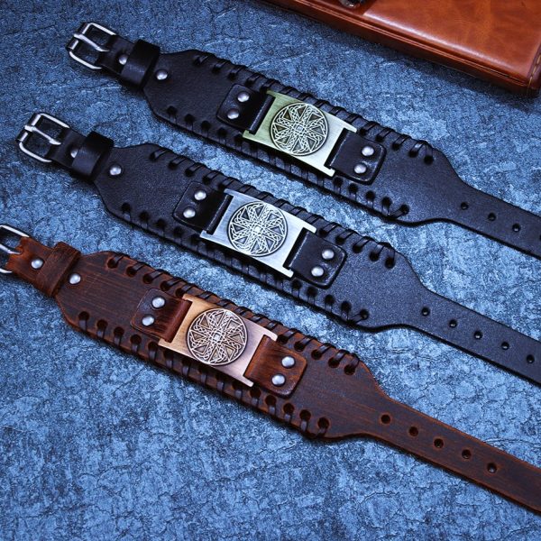 Bracelets de force vikings roue solaire argent or cuivre