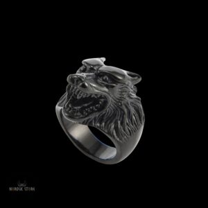 chevalière loup géant Fenrir noire, cadeau