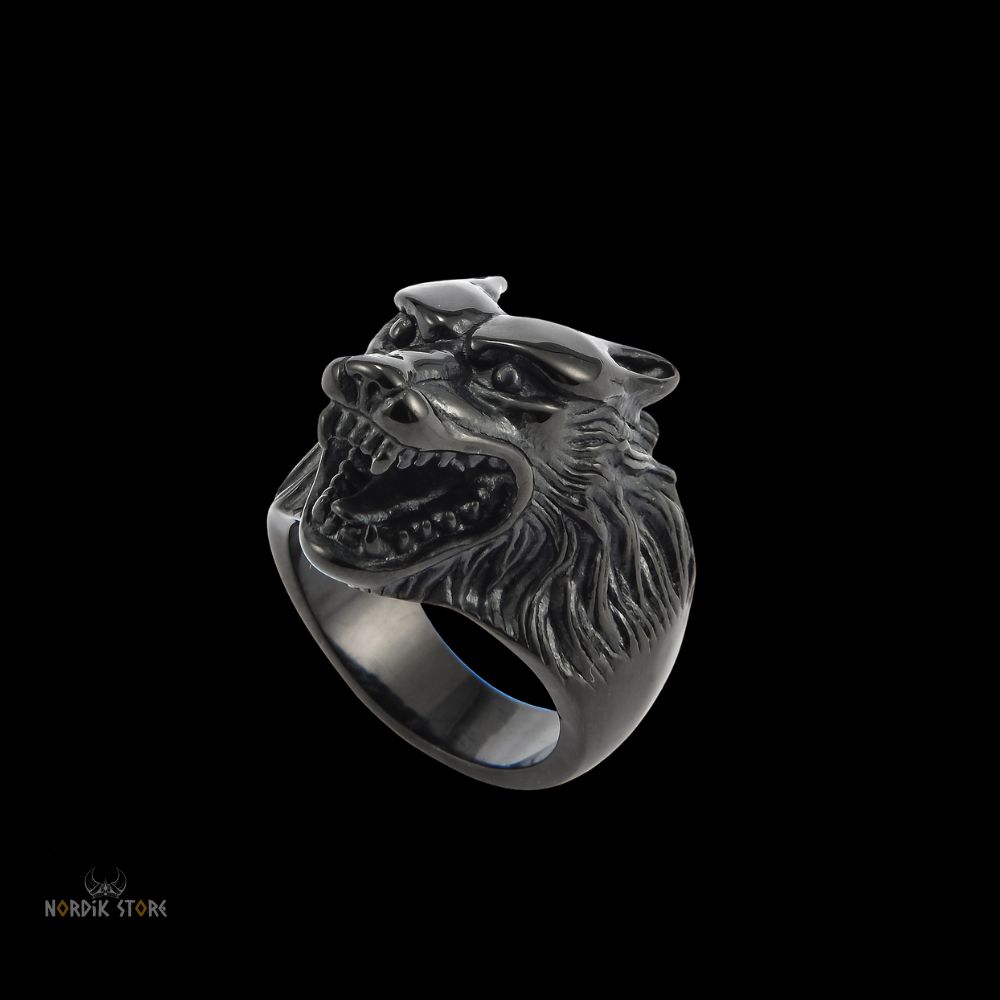 chevalière loup géant Fenrir noire, cadeau