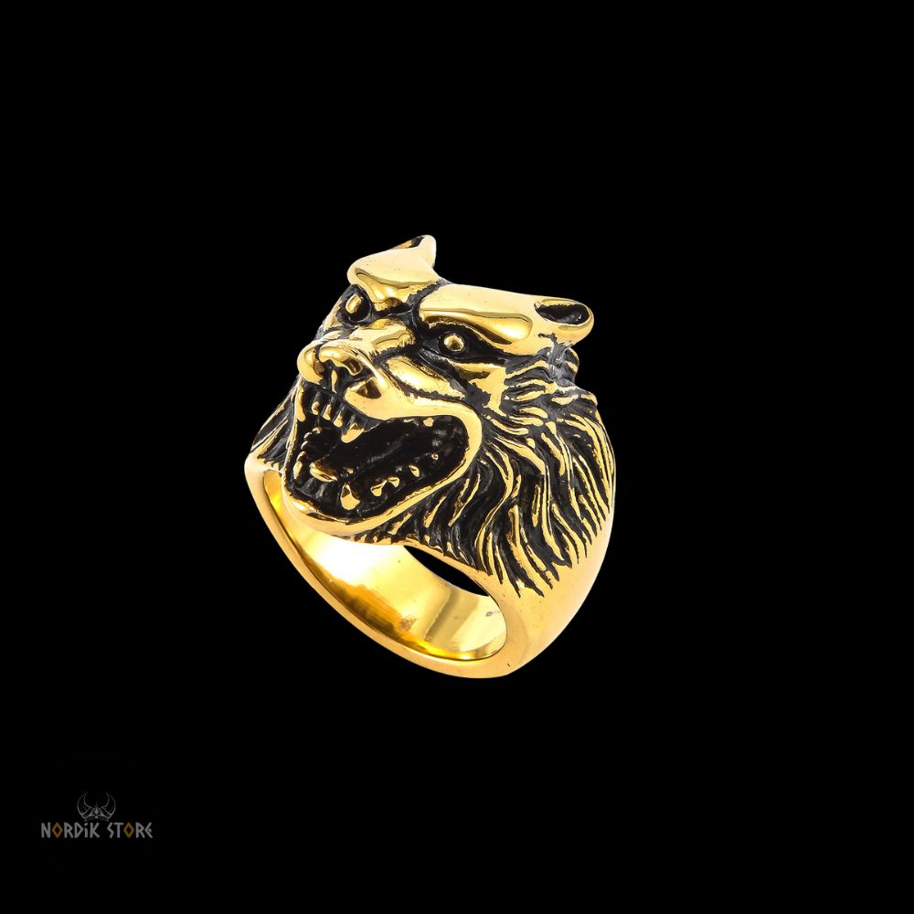chevalière loup géant Fenrir or, cadeau