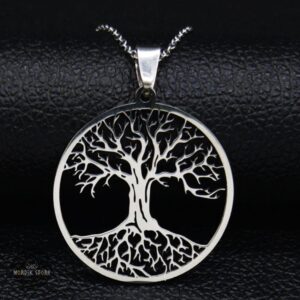 collier arbre de vie Yggdrasil en acier argent, cadeau