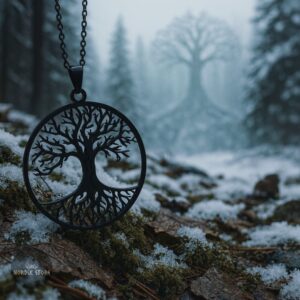 collier arbre de vie Yggdrasil en acier noir, cadeau homme et femme