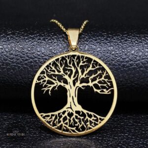 collier arbre de vie Yggdrasil en acier or, cadeau