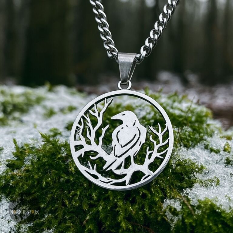 Collier viking Huginn et Yggdrasil en acier, cadeau