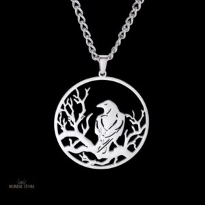 Collier viking Huginn et yggdrasil argent, cadeau