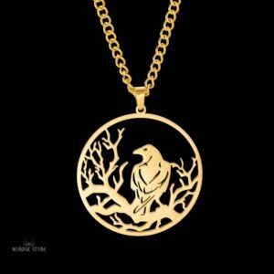 Collier viking Huginn et yggdrasil or, cadeau