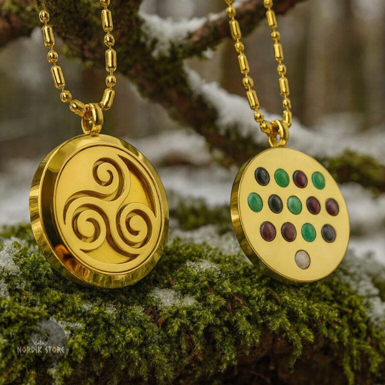 recto verso de l'amulette énergie celtique du Triskel, cadeau homme et femme