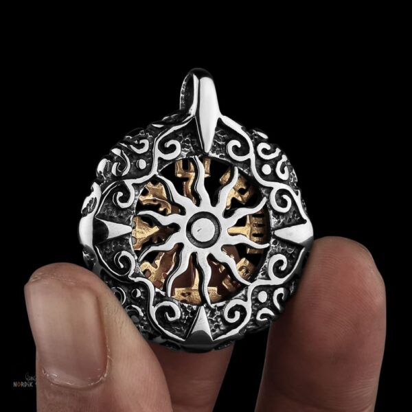 Verso collier compas viking Vegvisir et roue solaire, cadeau homme et ados