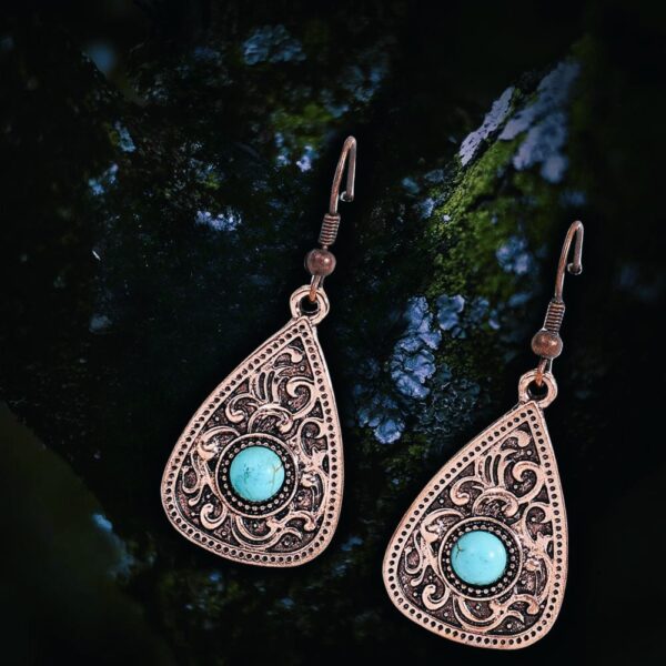 Boucles d'oreilles vikings Frigg en acier bronze et pierres turquoises, cadeau femme