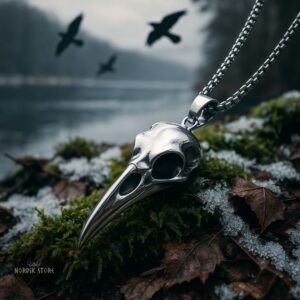 amulette viking crâne de corbeau, cadeau homme et femme