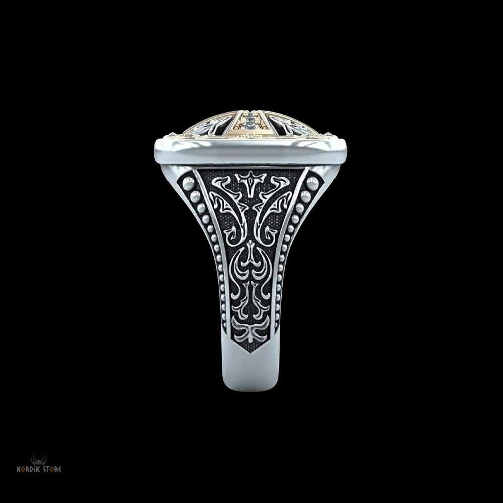 bague chevalière viking Harald Blåtand en acier, cadeau homme