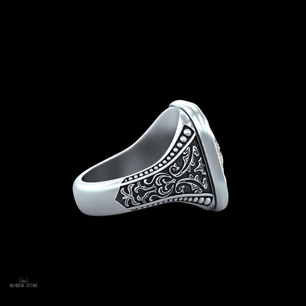 bague chevalière viking Harald Blåtand en acier et zircon, cadeau