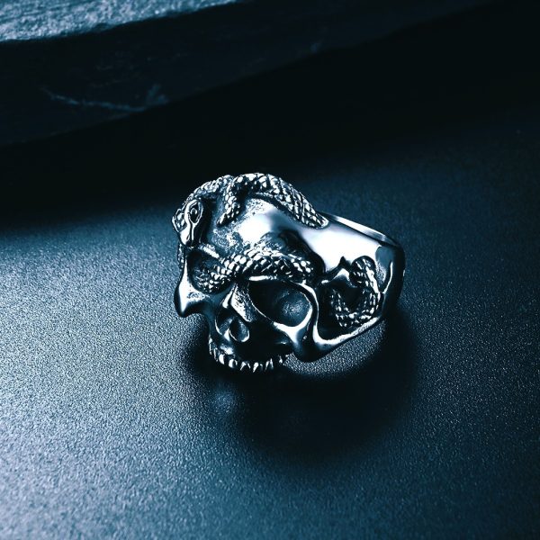 Bague viking crâne et serpent argent