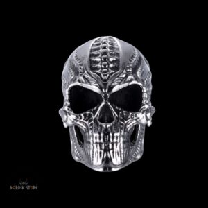 bague viking Tête Mort en acier argent, cadeau