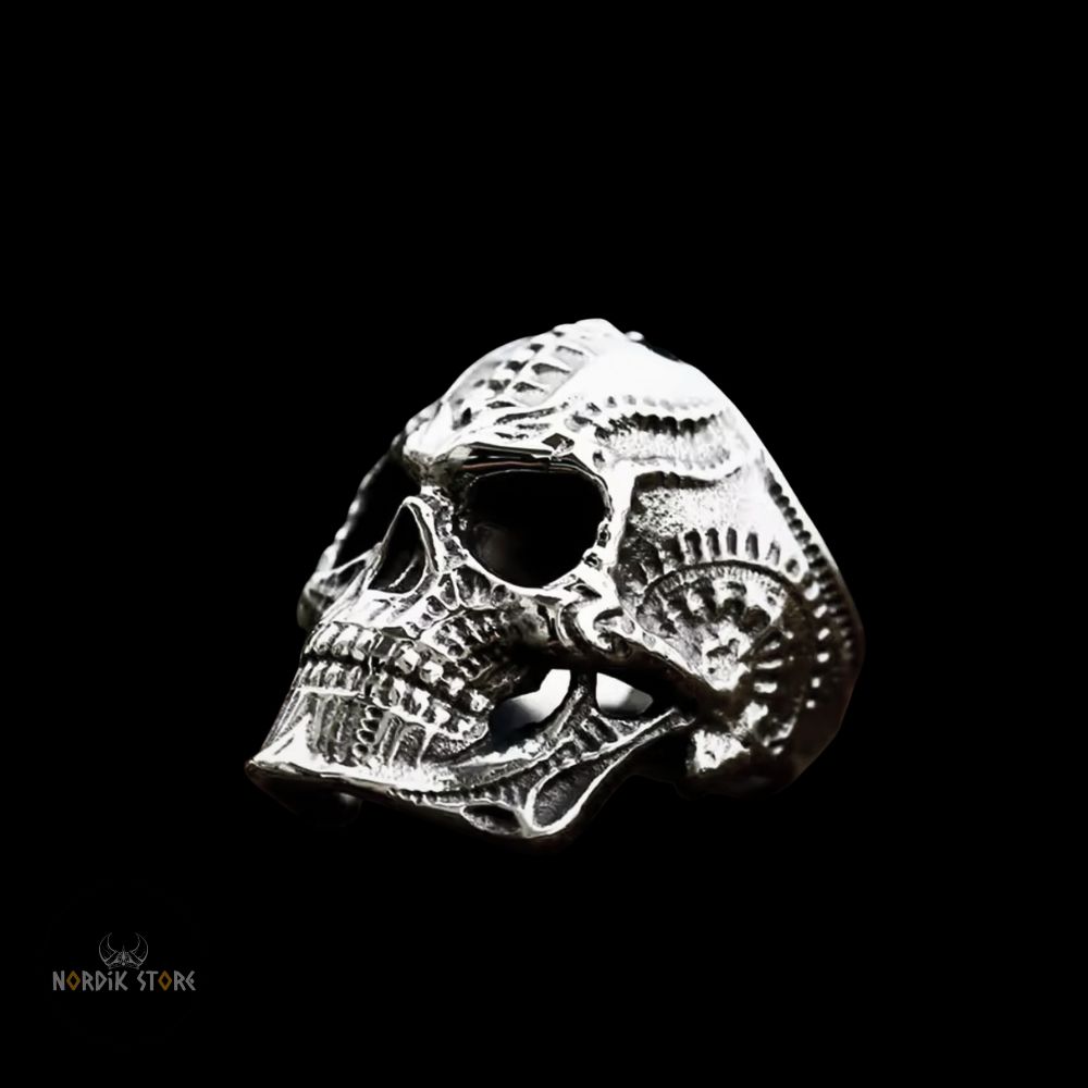 bague viking Tête Mort en acier, cadeau homme