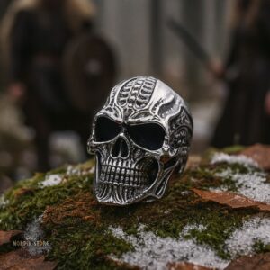 bague viking Tête Mort en acier, cadeau