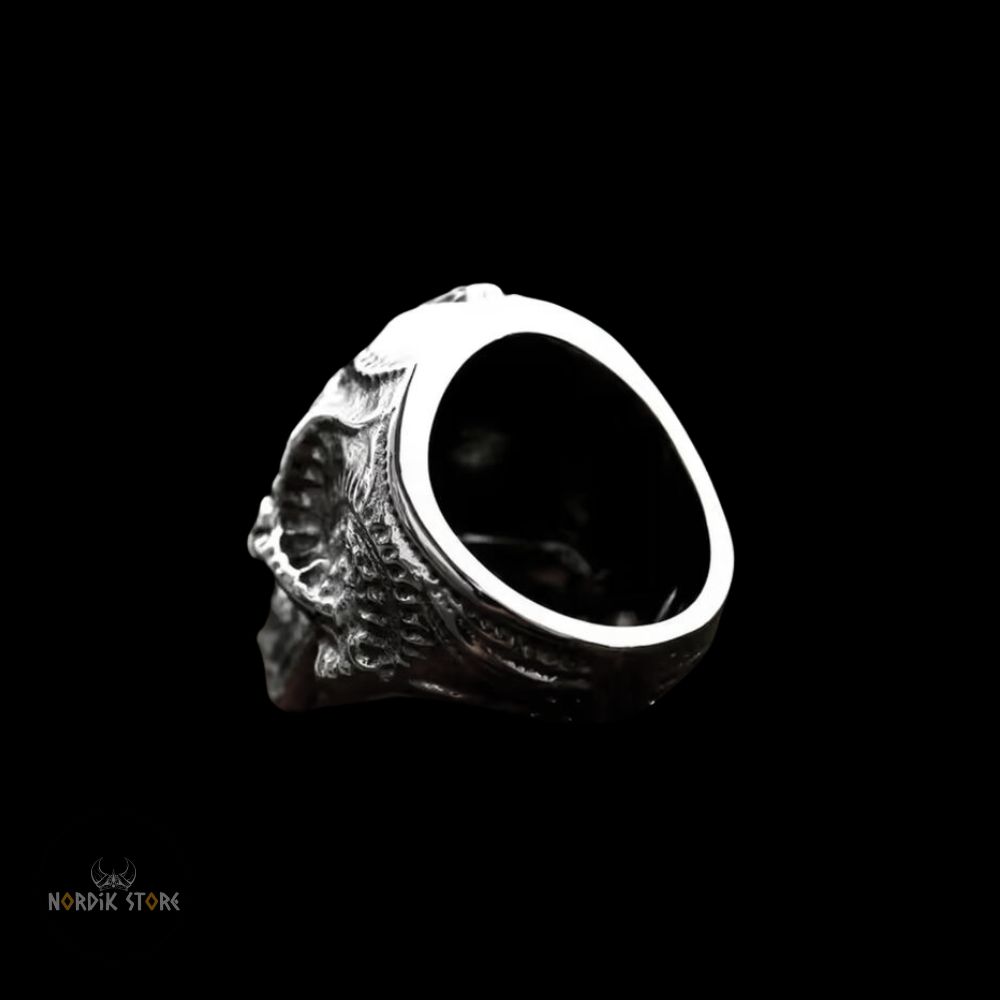 bague viking Tête Mort en acier, cadeau homme et ados