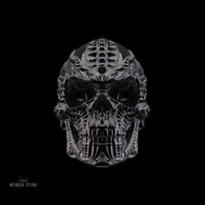 bague viking Tête Mort en acier noir, cadeau