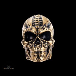 bague viking Tête Mort en acier or, cadeau