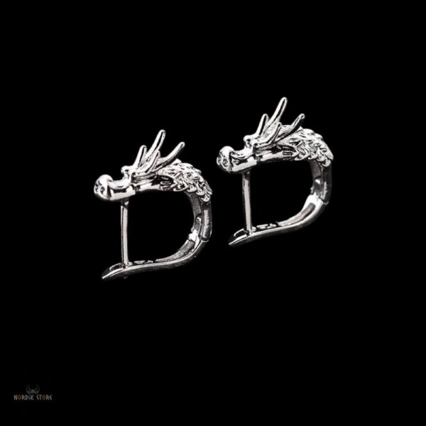 boucles d’oreilles dragon Nidhogg en acier argent, cadeaux homme et femme