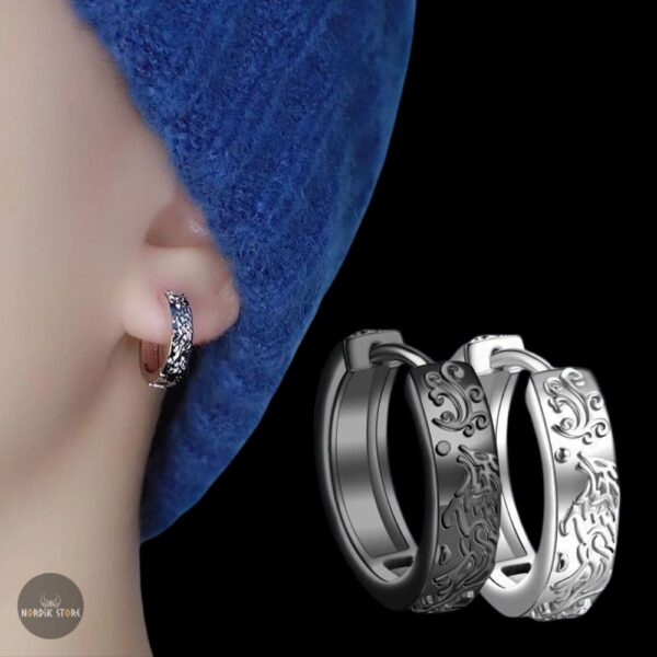 boucles d'oreilles entrelacs loup en acier argent et noir, cadeaux homme et femme