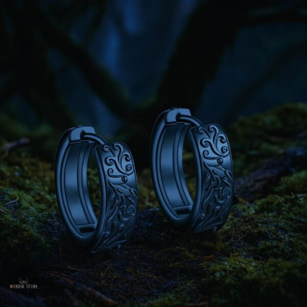 boucles d'oreilles entrelacs loup en acier noir, cadeau homme et femme