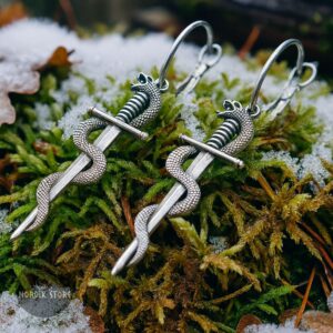 boucles d'oreilles viking épée Jörmungand argent, cadeau