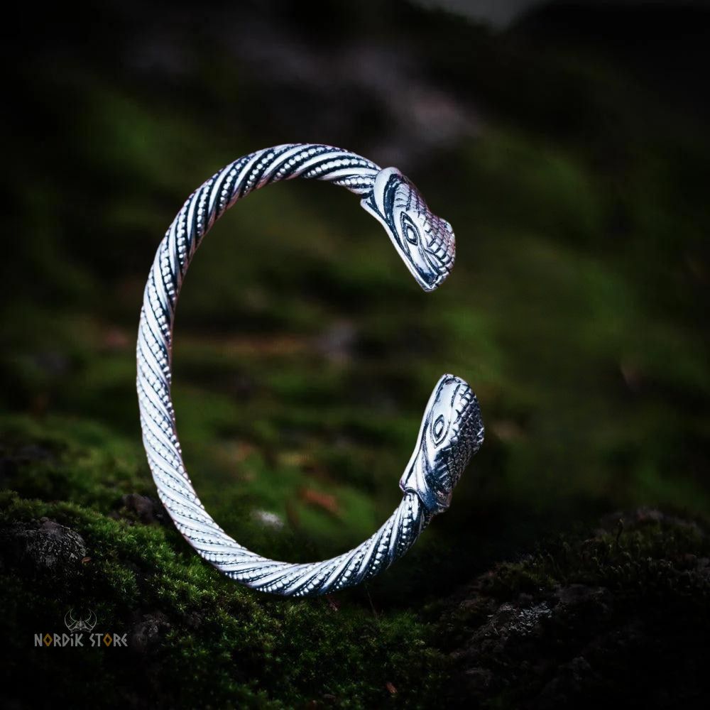 bracelet serpent viking Midgard argent, cadeau homme et femme