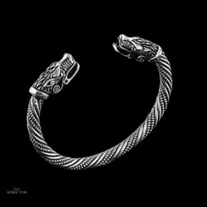 Bracelet Têtes de Loup Fenrir viking argent, cadeau homme et ados