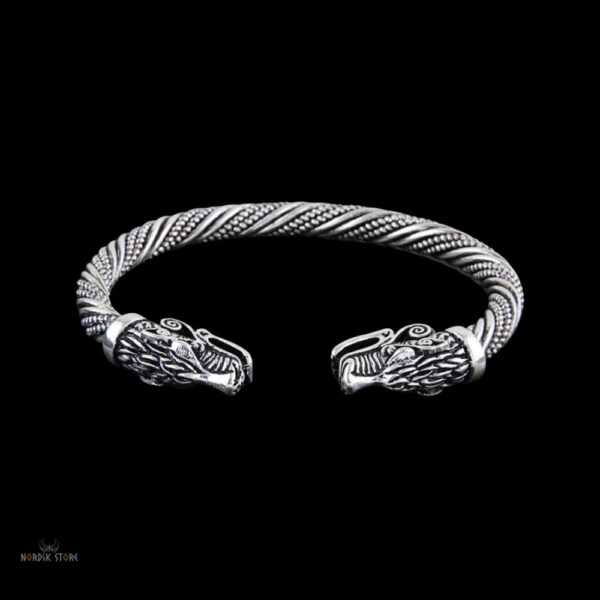 Bracelet Têtes de Loup géant Fenrir viking argent, cadeau homme et ados
