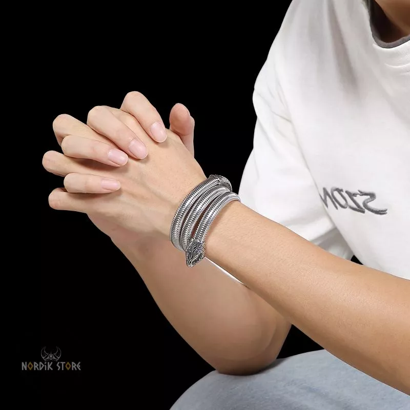 bracelet viking anneaux Jörmungand en acier, cadeau homme et femme