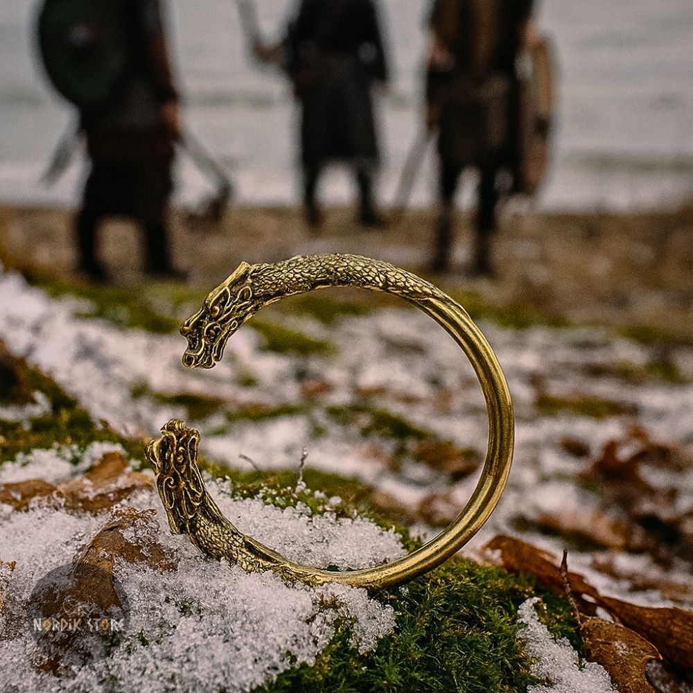 bracelet viking double tête de dragon en acier laiton, cadeau