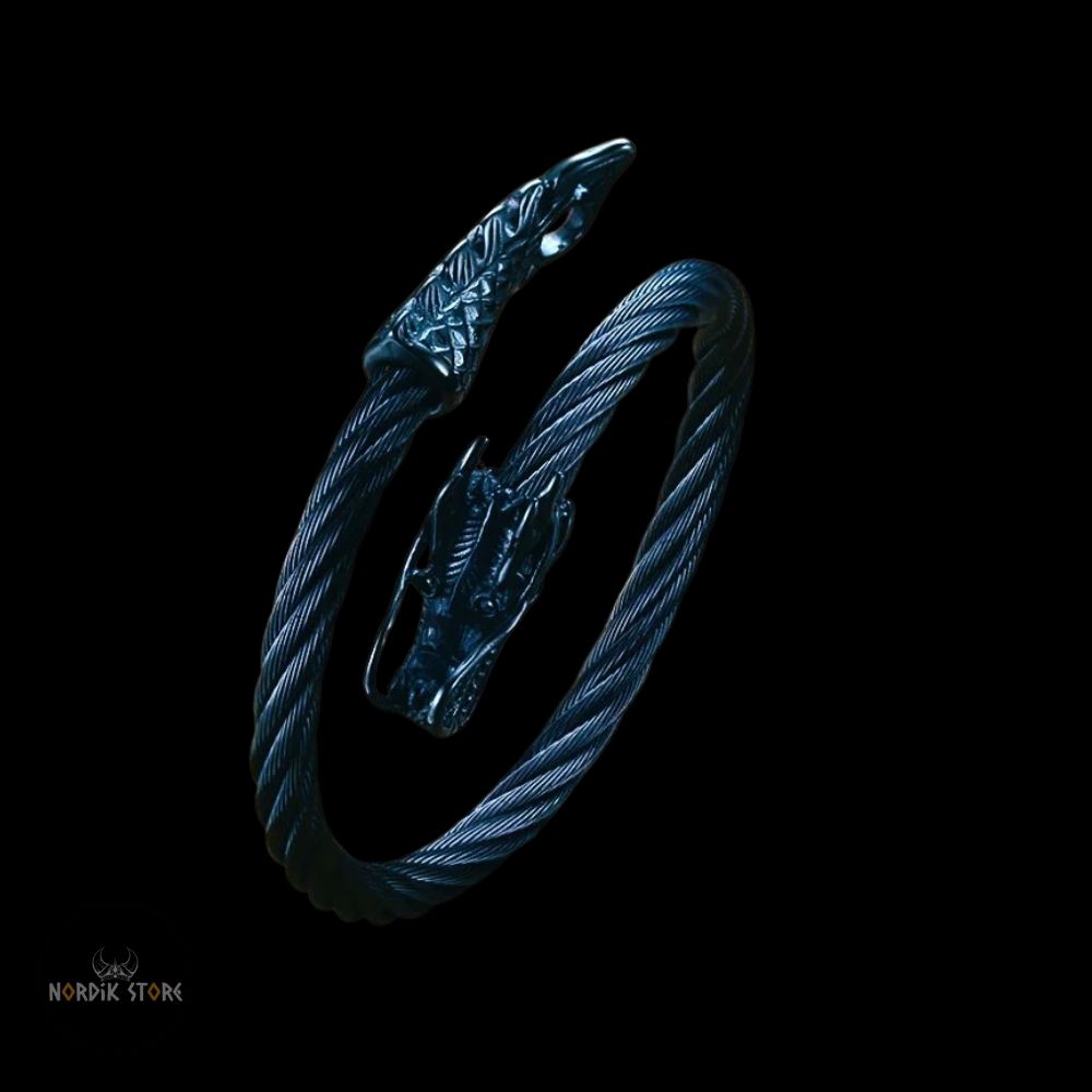 bracelet viking dragon Fafnir en acier noir, cadeau