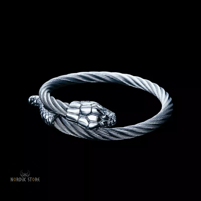 bracelet viking Serpent Midgard en acier argent, cadeau