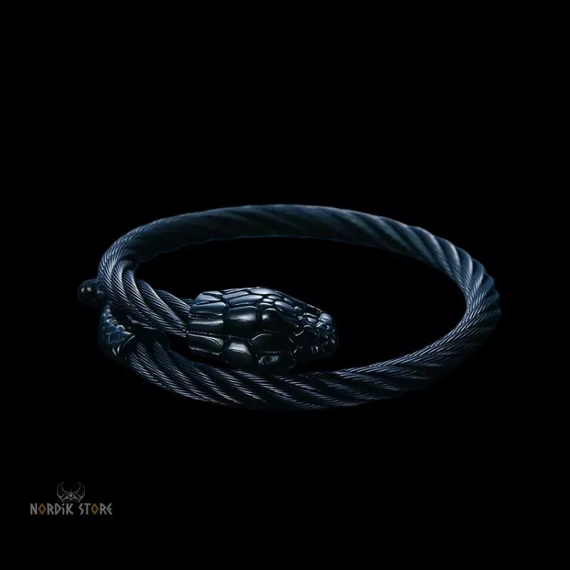 bracelet viking Serpent Midgard en acier noir, cadeau