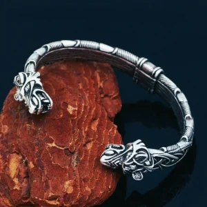 Bracelet viking tête de Fenrir argent