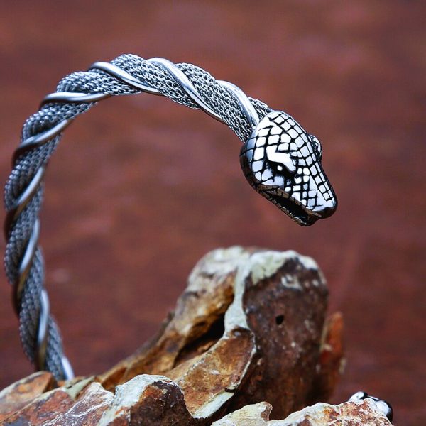 Bracelet viking tête de serpent argent