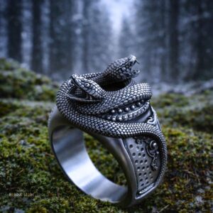 chevalière viking tête de serpent argent, cadeau