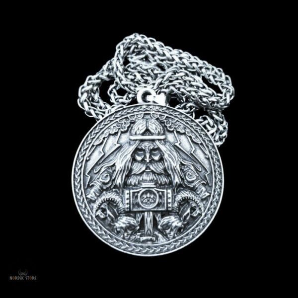 collier amulette viking Thor en acier argent, cadeau homme