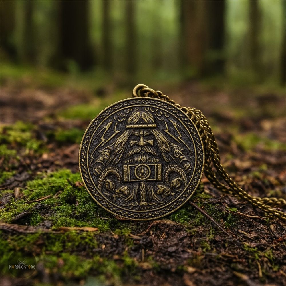 collier amulette viking Thor en acier bronze, cadeau