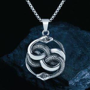 Collier viking cercle serpents argent