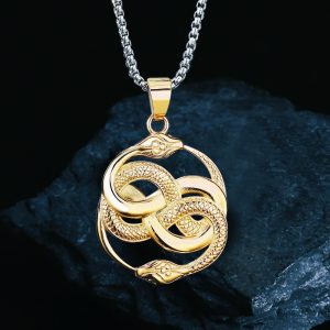 Collier viking cercle serpents or