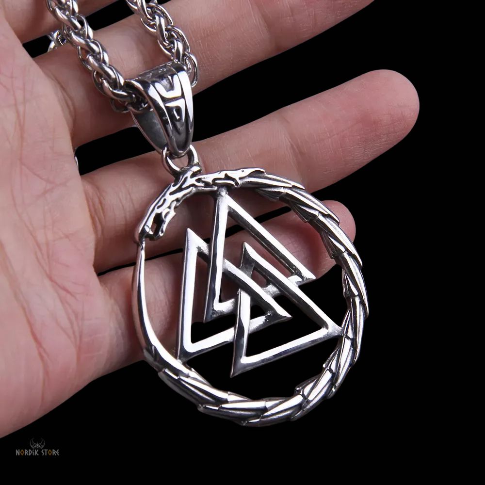 collier Viking dragon Valknut argent chaîne, cadeau homme