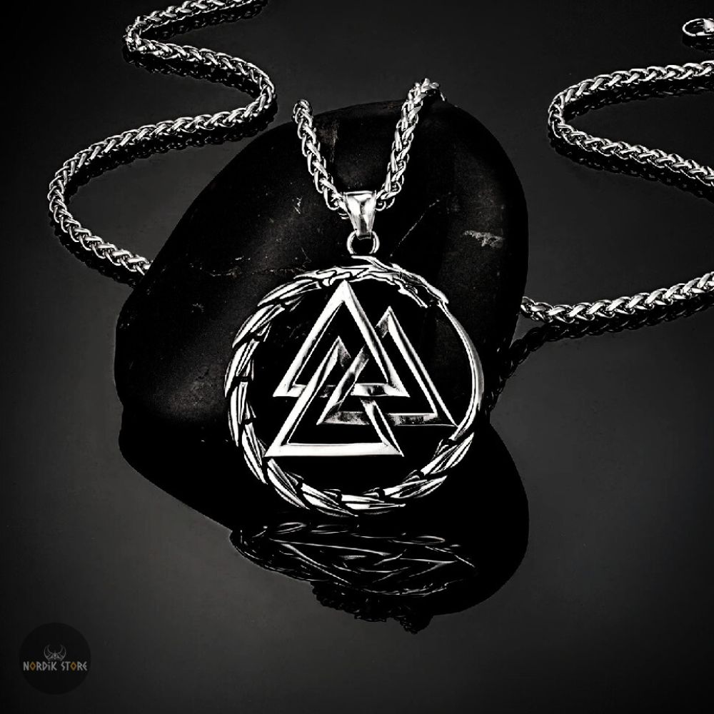 collier Viking dragon Valknut en acier chaîne argent, cadeau