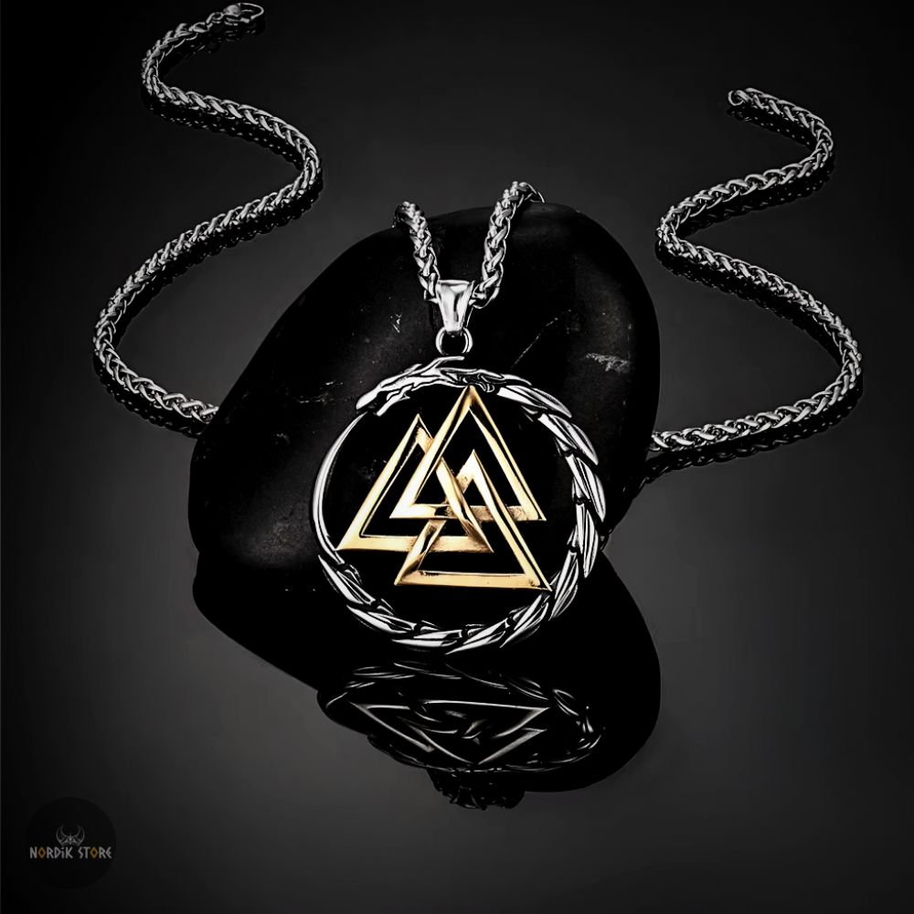 collier Viking dragon Valknut en acier chaîne or, cadeau
