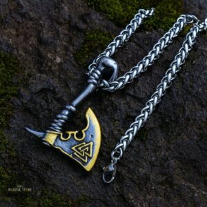 collier viking Hache d’Odin et corbeaux, cadeau homme et ados