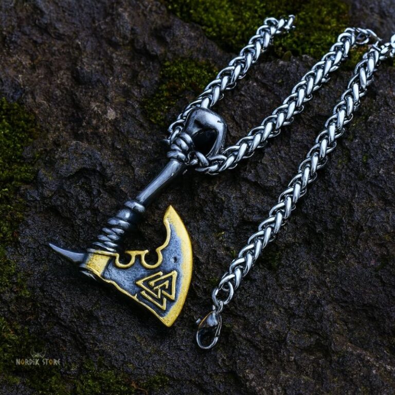 collier viking Hache d’Odin et corbeaux, cadeau homme et ados